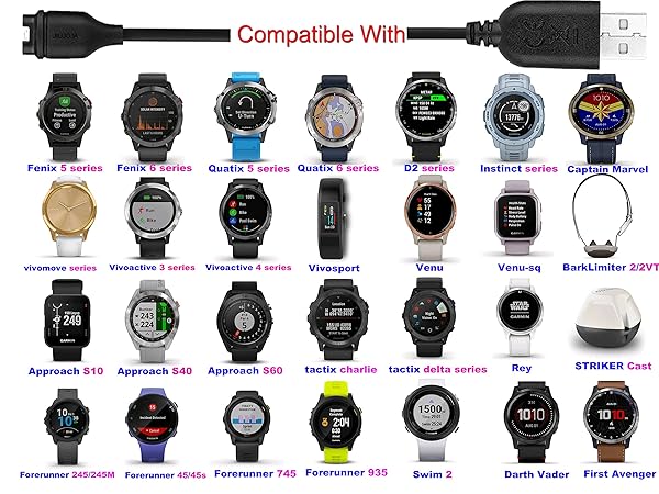 JIUJOJA JIUJOJA Charger Cable for Garmin Watch 3.93ft Length 2Pack with 4 Colors Charger Port Protector - View 2 of 6