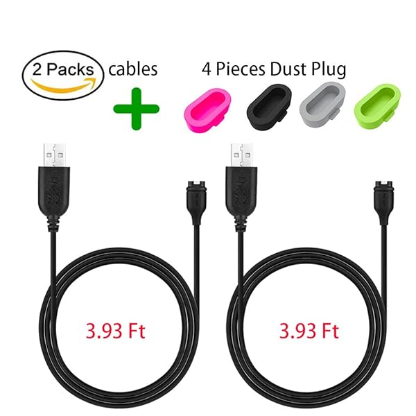 JIUJOJA JIUJOJA Charger Cable for Garmin Watch 3.93ft Length 2Pack with 4 Colors Charger Port Protector - View 3 of 6