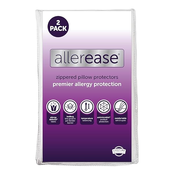 Aller-Ease AllerEase Pillow Protectors Set of 2 - Temperature Balancing, Breathable & Allergist Recommended for Standard/Queen Pillows