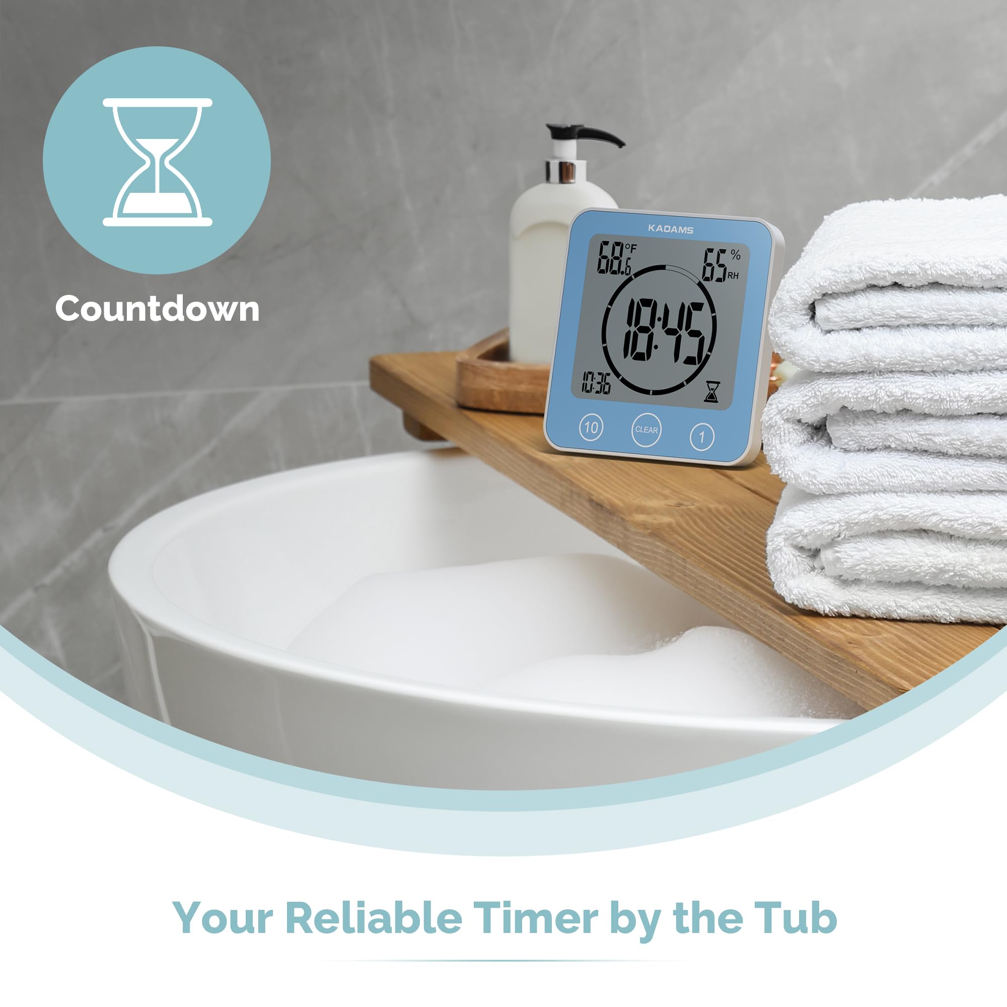 KADAMS Waterproof Shower Clock Digital Timer with Countdown Magnetic Kitchen Clock Temperature Humidity Suction Cup for Kids Bath Blue - View 3 of 8