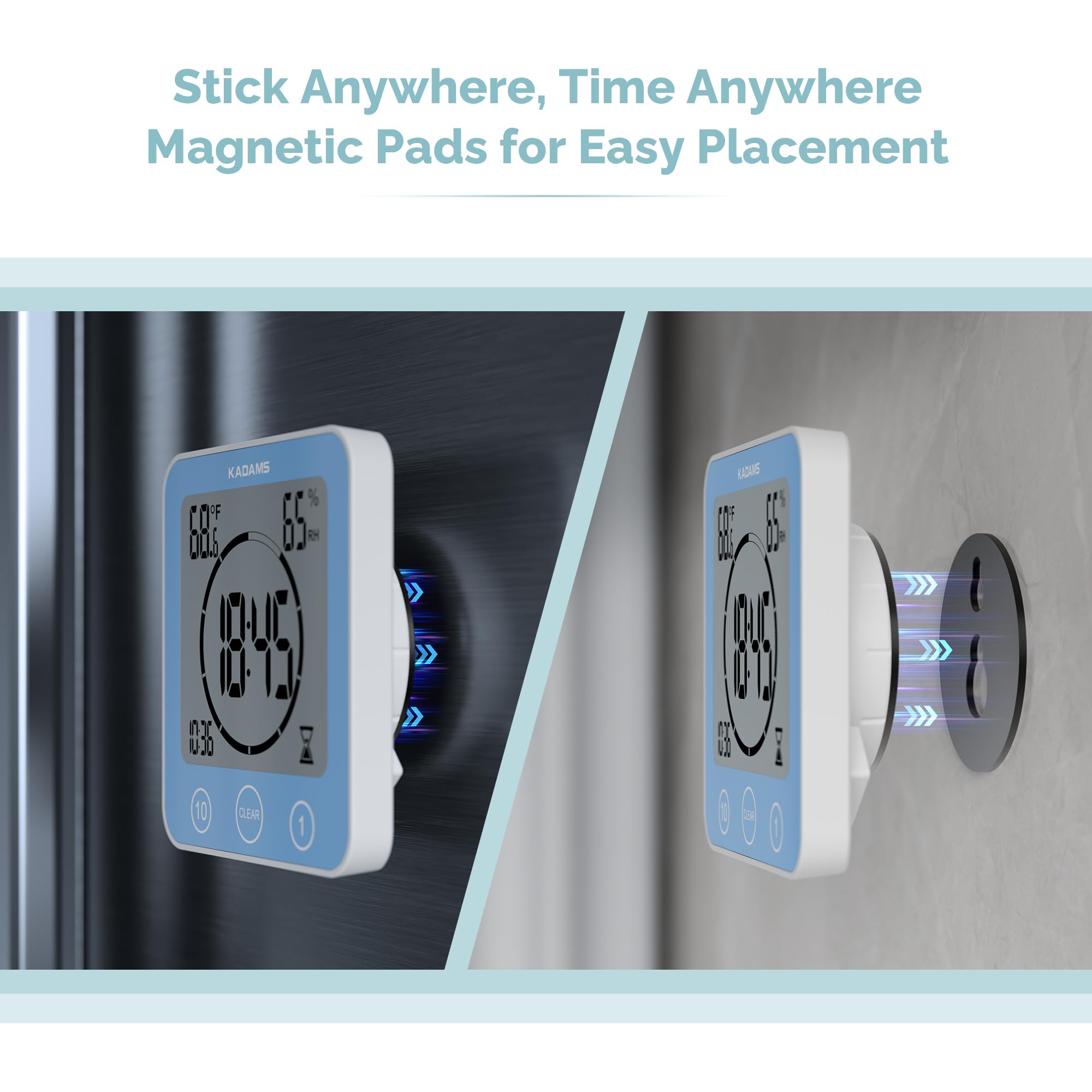 KADAMS Waterproof Shower Clock Digital Timer with Countdown Magnetic Kitchen Clock Temperature Humidity Suction Cup for Kids Bath Blue - View 6 of 8