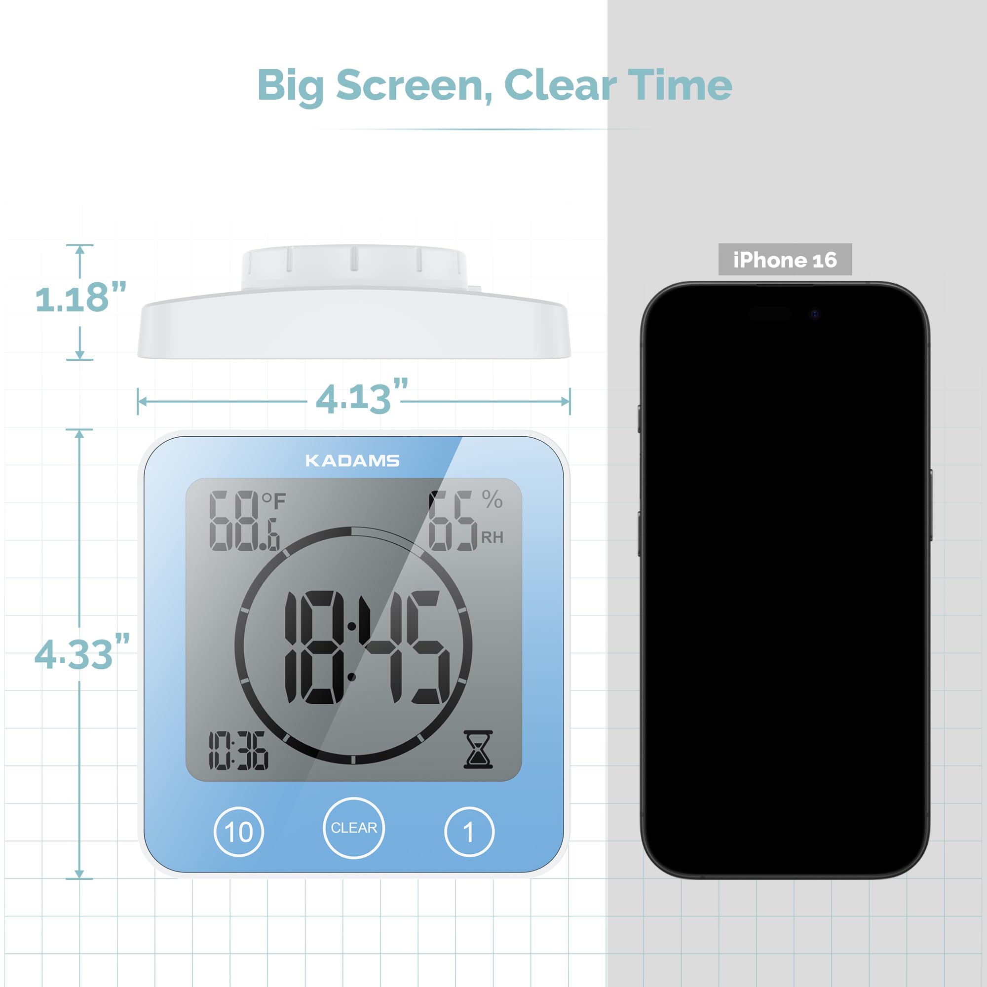 KADAMS Waterproof Shower Clock Digital Timer with Countdown Magnetic Kitchen Clock Temperature Humidity Suction Cup for Kids Bath Blue - View 7 of 8