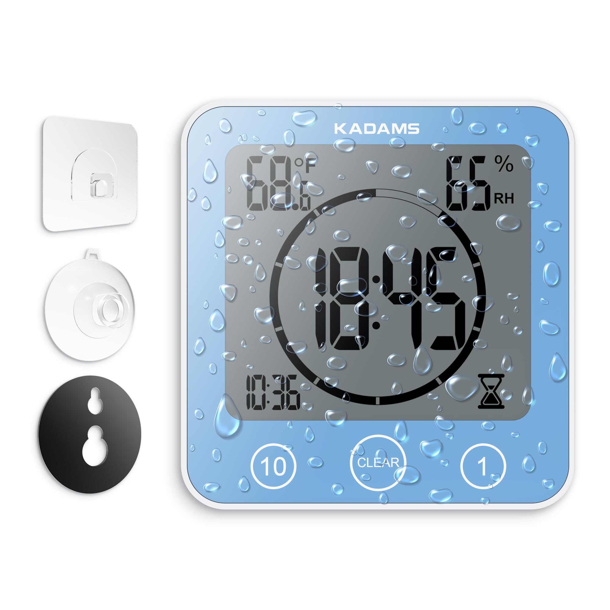 KADAMS Waterproof Shower Clock Digital Timer with Countdown Magnetic Kitchen Clock Temperature Humidity Suction Cup for Kids Bath Blue - View 8 of 8