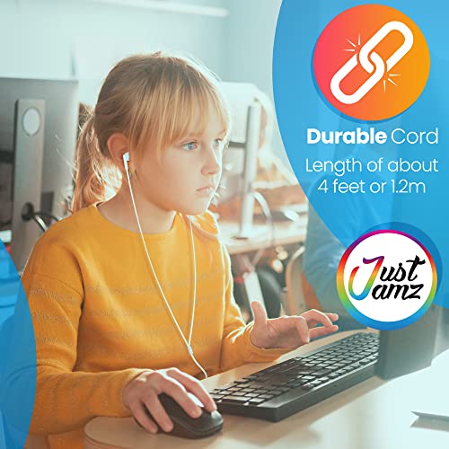 JustJamz Bulk Basic Earbuds 30 Pack Pearl White Disposable Earphones Affordable Headphones 3.5 MM Audio Jack for Schools Kids Classrooms Libraries - View 5 of 10