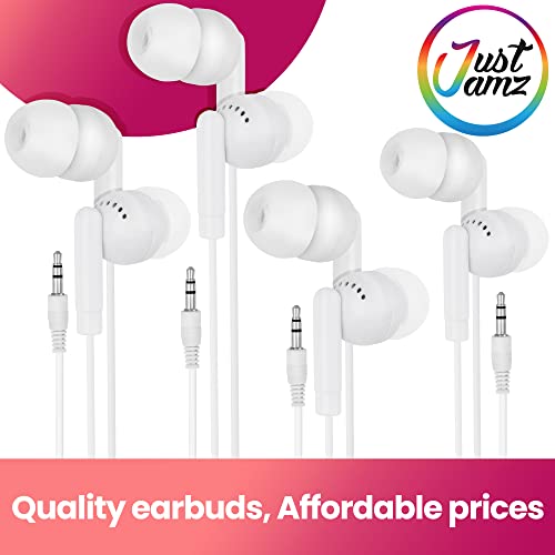 JustJamz Bulk Basic Earbuds 30 Pack Pearl White Disposable Earphones Affordable Headphones 3.5 MM Audio Jack for Schools Kids Classrooms Libraries - View 6 of 10