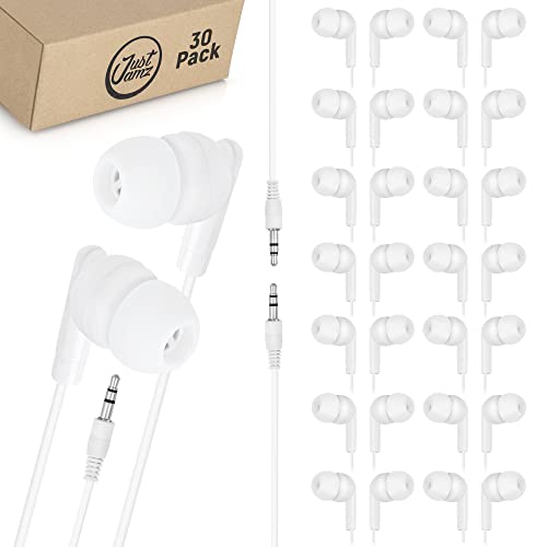 JustJamz Bulk Basic Earbuds 30 Pack Pearl White Disposable Earphones Affordable Headphones 3.5 MM Audio Jack for Schools Kids Classrooms Libraries - View 2 of 10