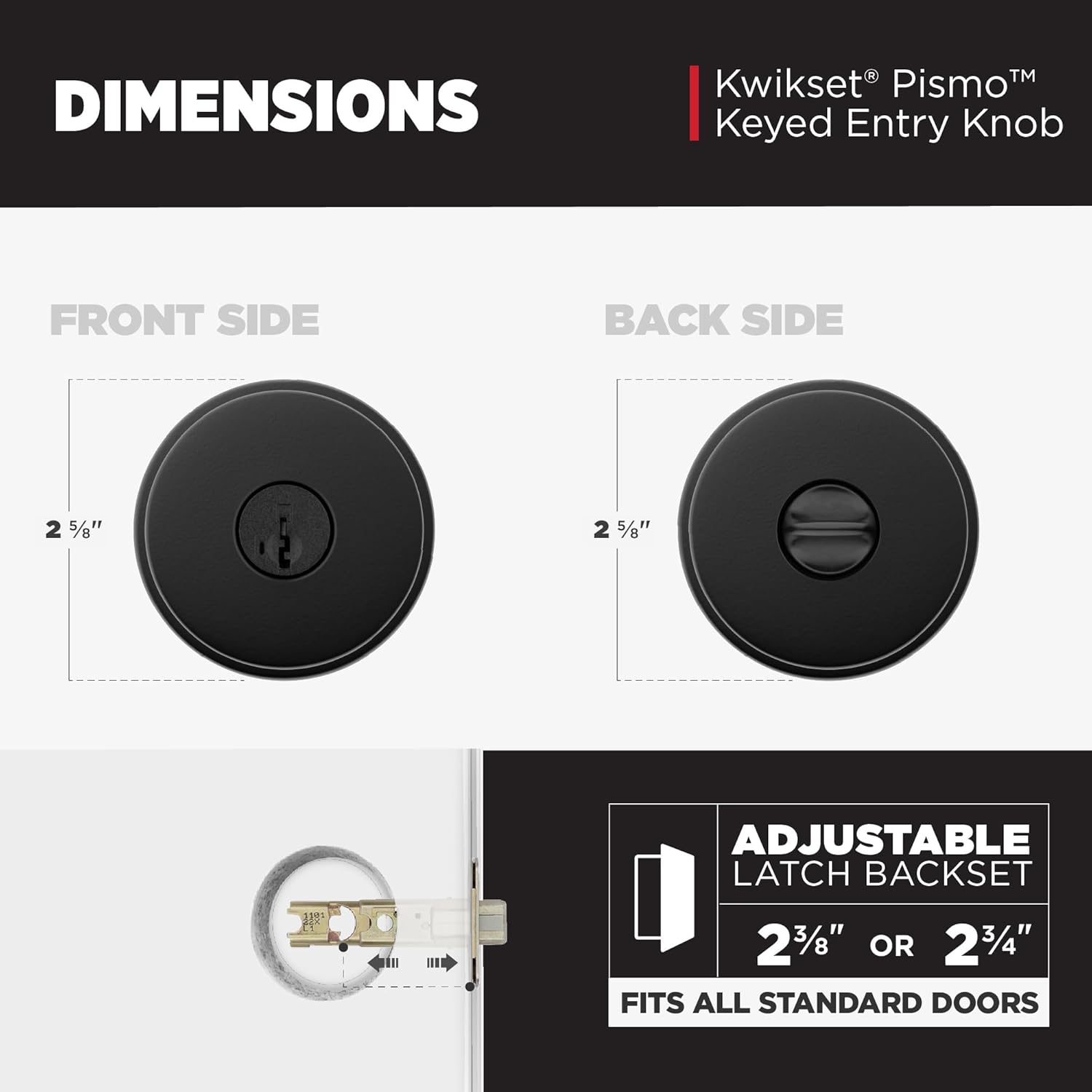 Kwikset Kwikset Pismo Entry Door Knob with Lock and Key Matte Black Secure Keyed Handle for Front Entrance and Bedroom Pick Resistant Security - View 3 of 9