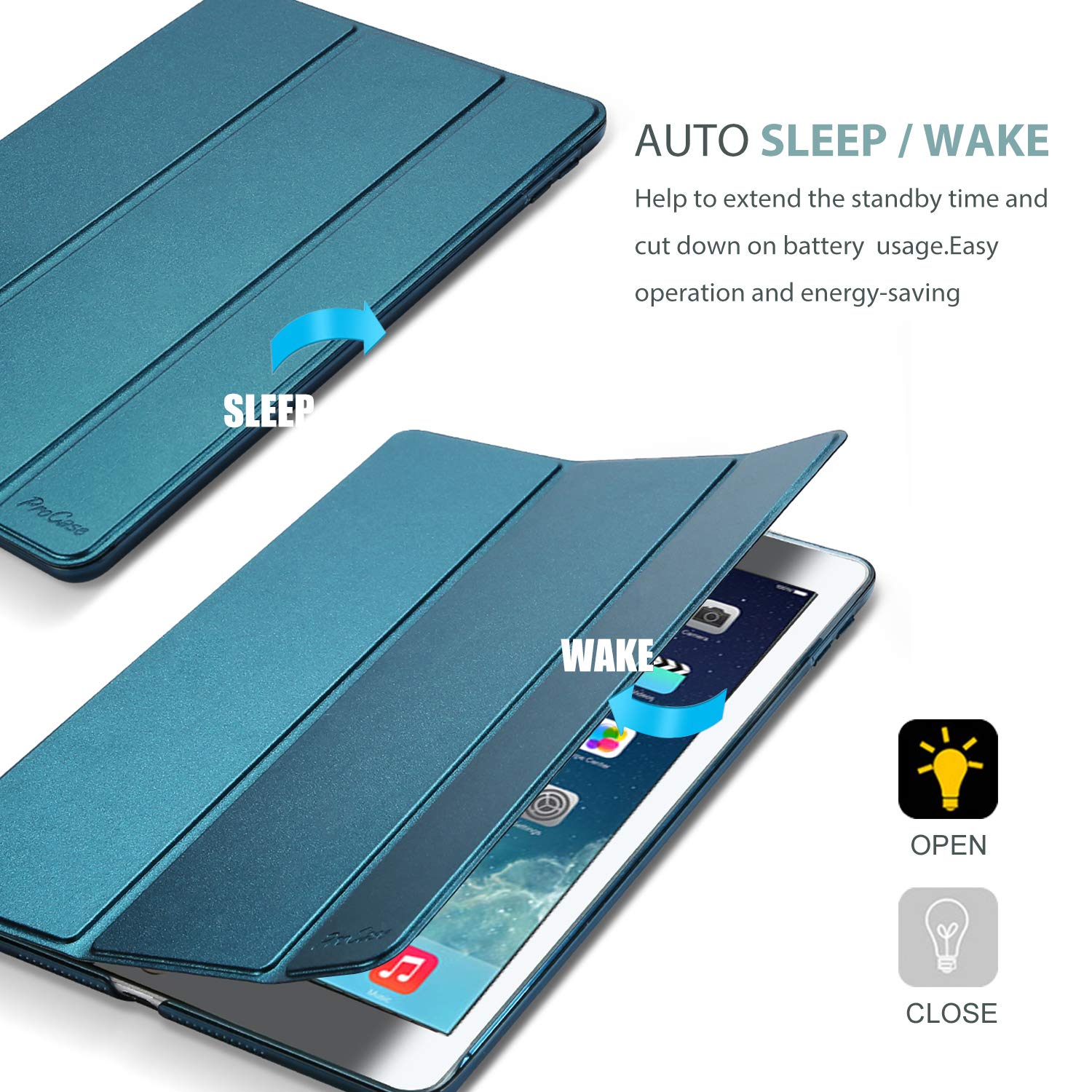 ProCase ProCase Smart Case for iPad Air 1st Generation 9.7 Inch Protective Cover Teal Compatible with 2013 Model A1474 A1475 A1476 - View 7 of 9