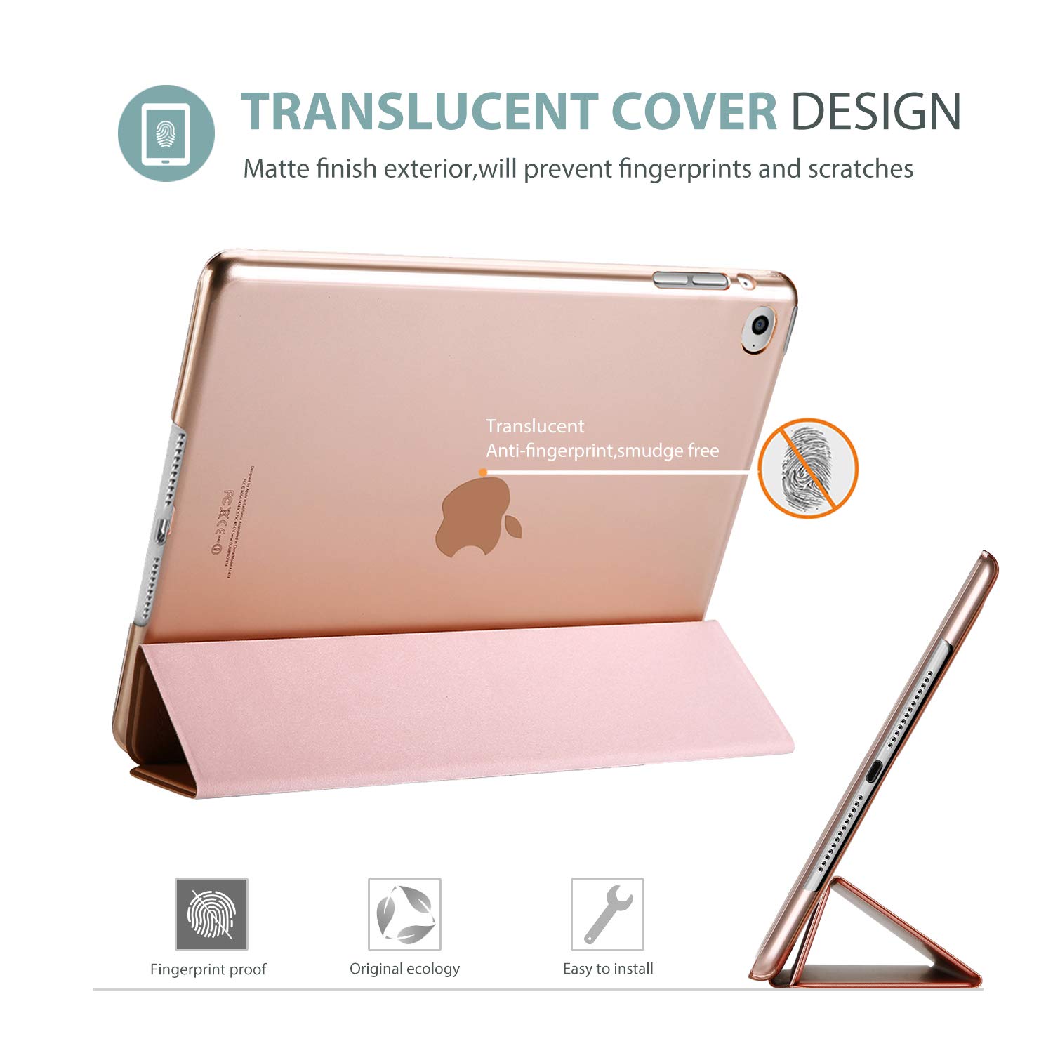 ProCase ProCase Smart Case for iPad Air 2 Ultra Slim Lightweight Stand Protective Shell Translucent Frosted Back Cover Rosegold - View 3 of 8
