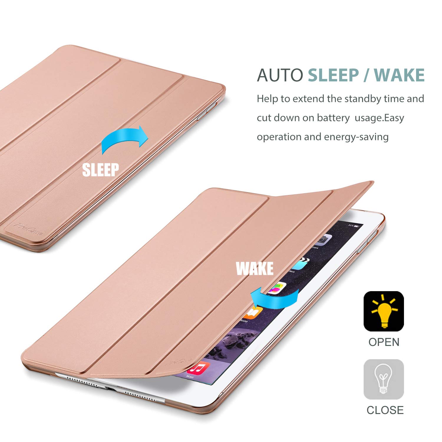 ProCase ProCase Smart Case for iPad Air 2 Ultra Slim Lightweight Stand Protective Shell Translucent Frosted Back Cover Rosegold - View 6 of 8