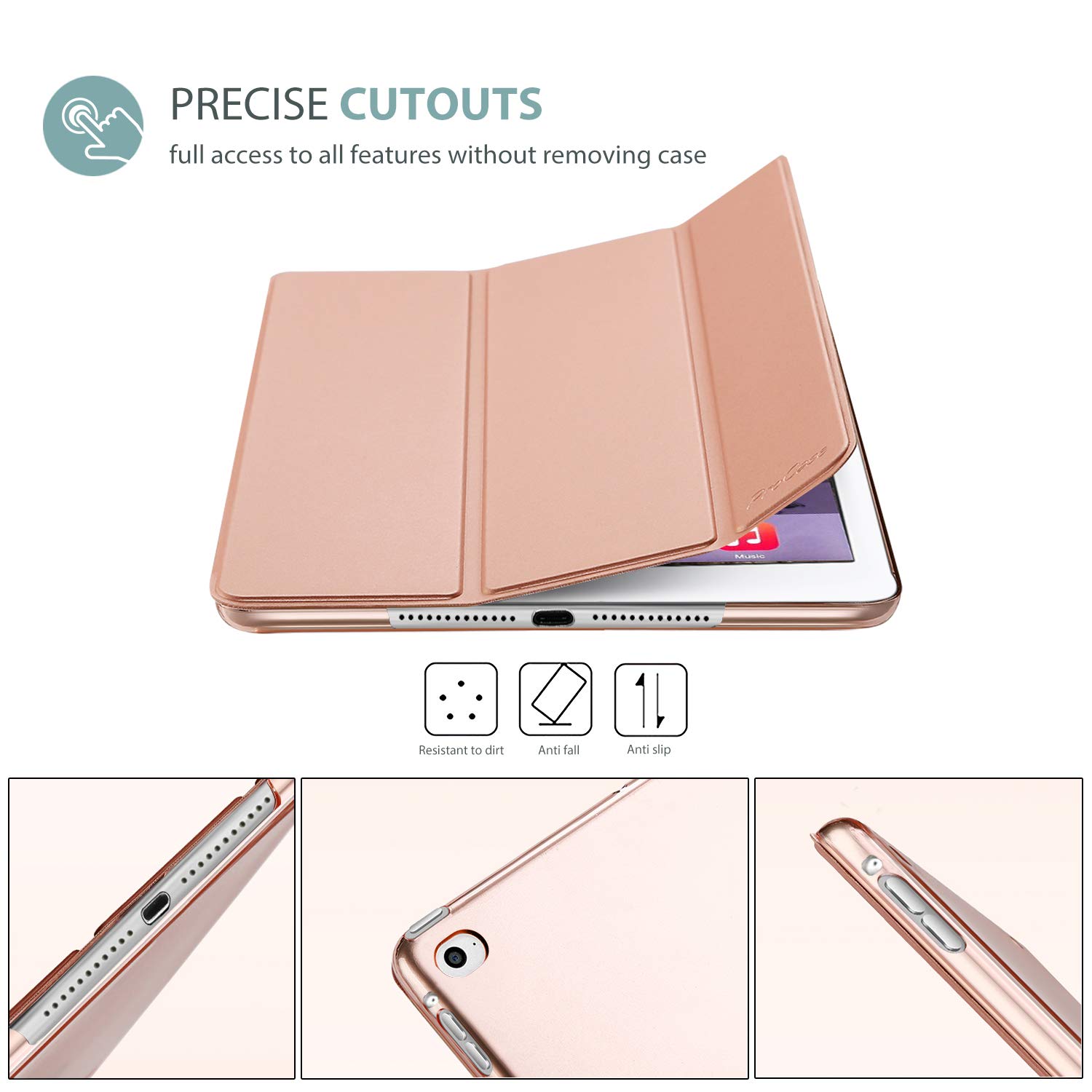 ProCase ProCase Smart Case for iPad Air 2 Ultra Slim Lightweight Stand Protective Shell Translucent Frosted Back Cover Rosegold - View 8 of 8