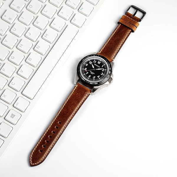 WOCCI WOCCI 24mm Leather Replacement Watch Band for Men Business Style with Black Buckle in Gold Brown - View 2 of 9