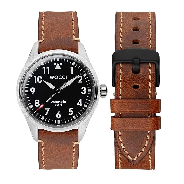 WOCCI WOCCI 24mm Leather Replacement Watch Band for Men Business Style with Black Buckle in Gold Brown - View 5 of 9