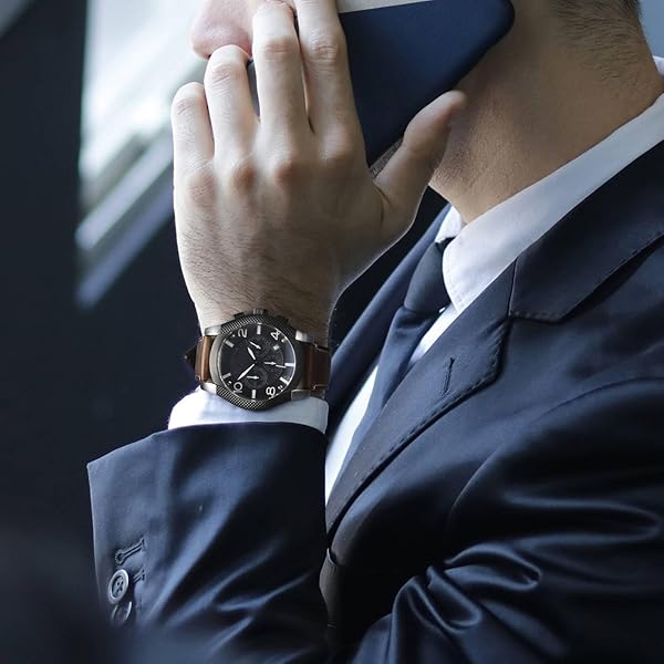 WOCCI WOCCI 24mm Leather Replacement Watch Band for Men Business Style with Black Buckle in Gold Brown - View 6 of 9