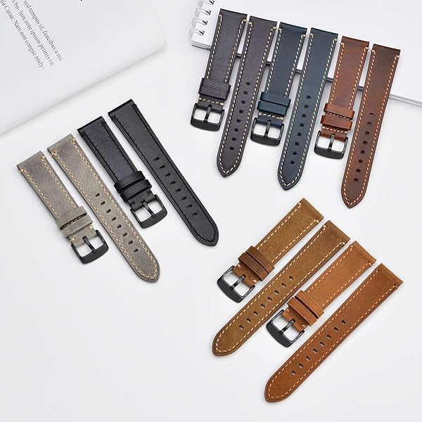 WOCCI WOCCI 24mm Leather Replacement Watch Band for Men Business Style with Black Buckle in Gold Brown - View 7 of 9