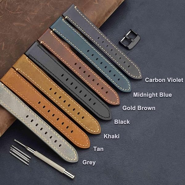 WOCCI WOCCI 24mm Leather Replacement Watch Band for Men Business Style with Black Buckle in Gold Brown - View 8 of 9