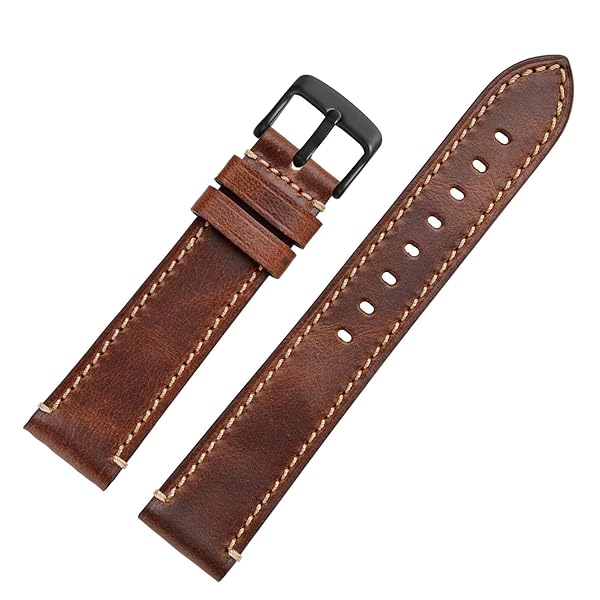 WOCCI WOCCI 24mm Leather Replacement Watch Band for Men Business Style with Black Buckle in Gold Brown - View 9 of 9