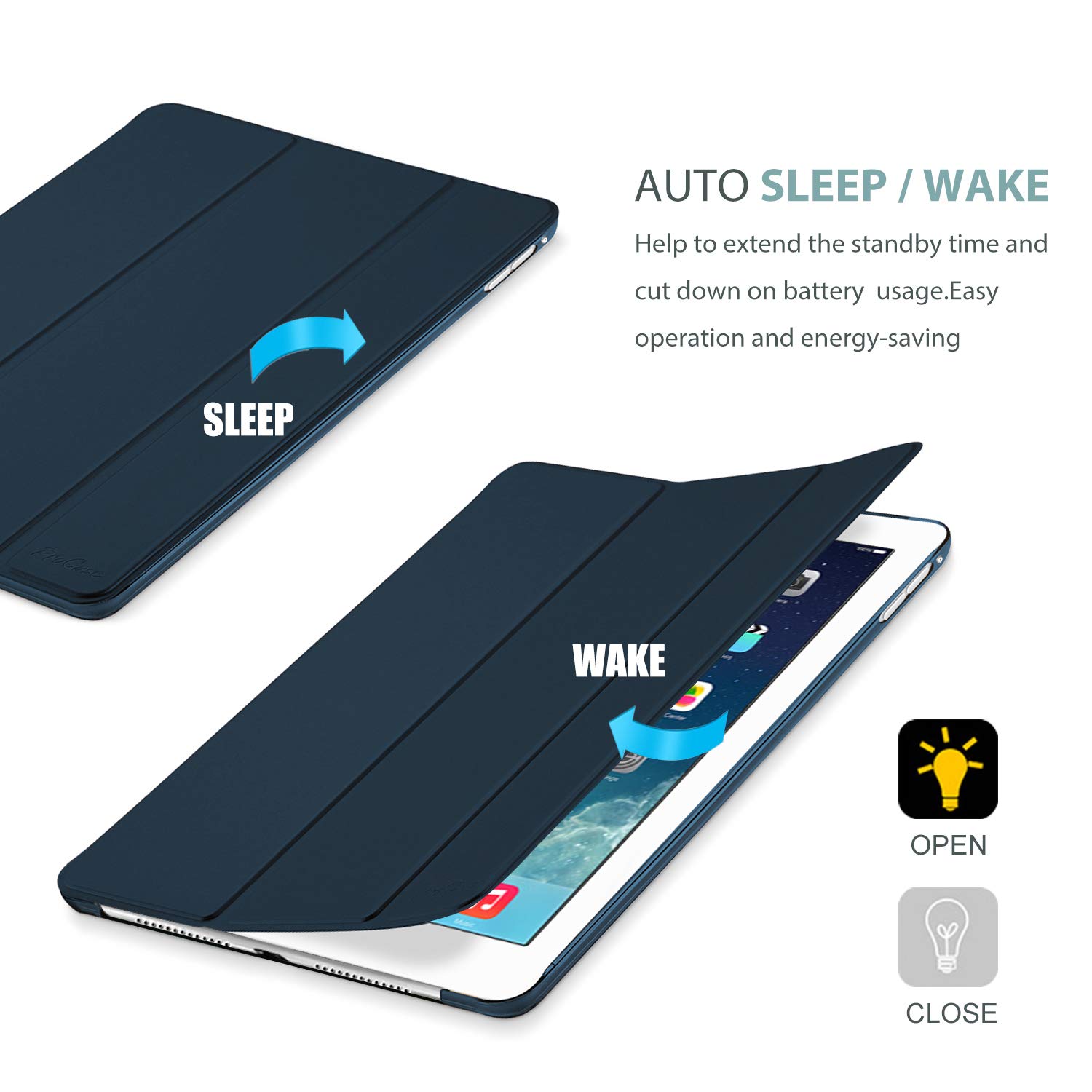 ProCase Procase Smart Case for iPad Air 1st Edition Ultra Slim Lightweight Stand Protective Shell Translucent Frosted Back Cover Navy - View 7 of 8