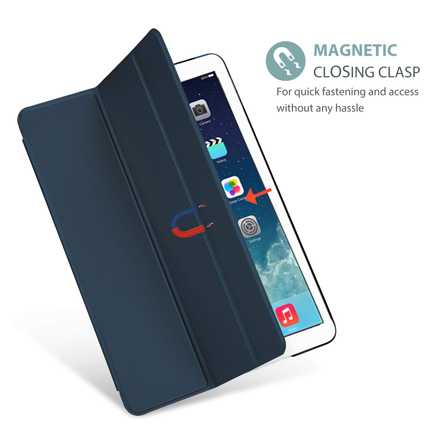 ProCase Procase Smart Case for iPad Air 1st Edition Ultra Slim Lightweight Stand Protective Shell Translucent Frosted Back Cover Navy - View 8 of 8