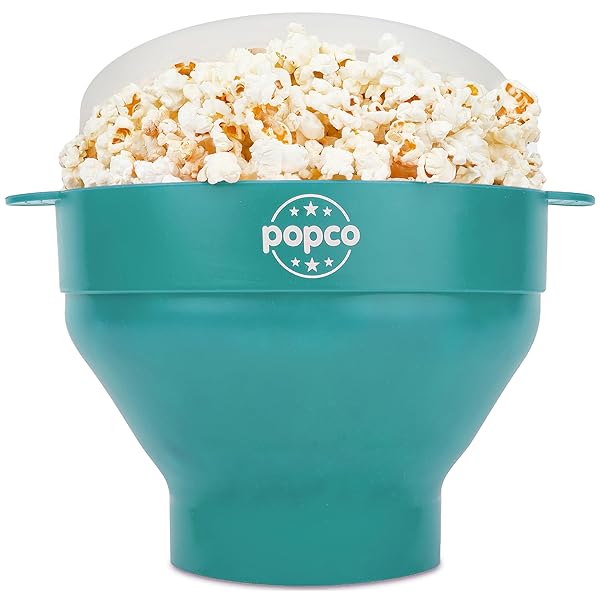 POPCO The Original Popco Silicone Microwave Popcorn Popper with Handles Collapsible Bowls Dishwasher Safe Available in 15 Colors Aqua