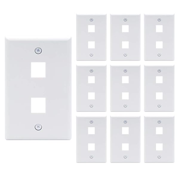 VCE 2 Port Keystone Wall Plate UL Listed 10 Pack Single Gang for RJ45 Keystone Jack Modular Inserts White
