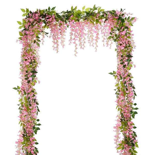 Lvydec 28.8ft Lvydec Pink Wisteria Garland - 4 Pcs Silk Hanging Flowers for Home, Garden & Wedding Decor