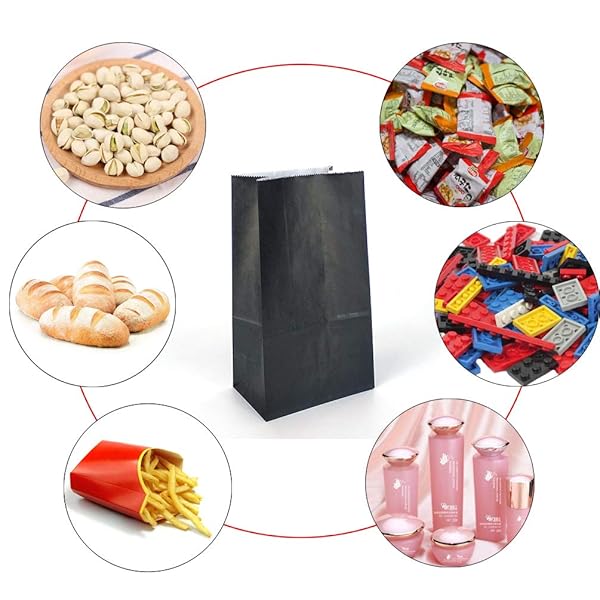 KEYYOOMY KEYYOOMY 100 CT Small Black Paper Bags Ideal for Parties Goodie Bags and Lunch Bags 3.1 X 5.1 X 9.4 Inches - View 4 of 10