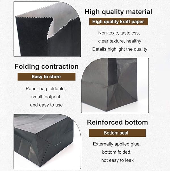 KEYYOOMY KEYYOOMY 100 CT Small Black Paper Bags Ideal for Parties Goodie Bags and Lunch Bags 3.1 X 5.1 X 9.4 Inches - View 5 of 10