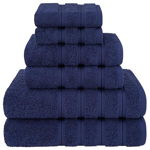 American Soft Linen Luxury 6-Piece Navy Blue Towel Set - 100% Cotton Turkish Bath Towels, Hand Towels & Washcloths for Ultimate Comfort
