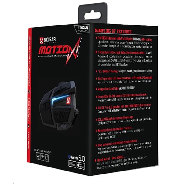 UCLEAR Digital UCLEAR Digital Motion Infinity Bluetooth Helmet Communication System - Enhance Your Riding Experience with Single Kit