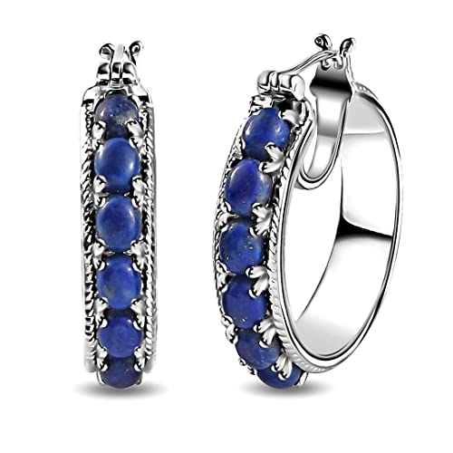 SHOP LC DELIVERING JOY Shop LC Lapis Lazuli Hoop Earrings - Platinum Plated Blue Jewelry for Women | Perfect Christmas Gifts - View 2 of 7