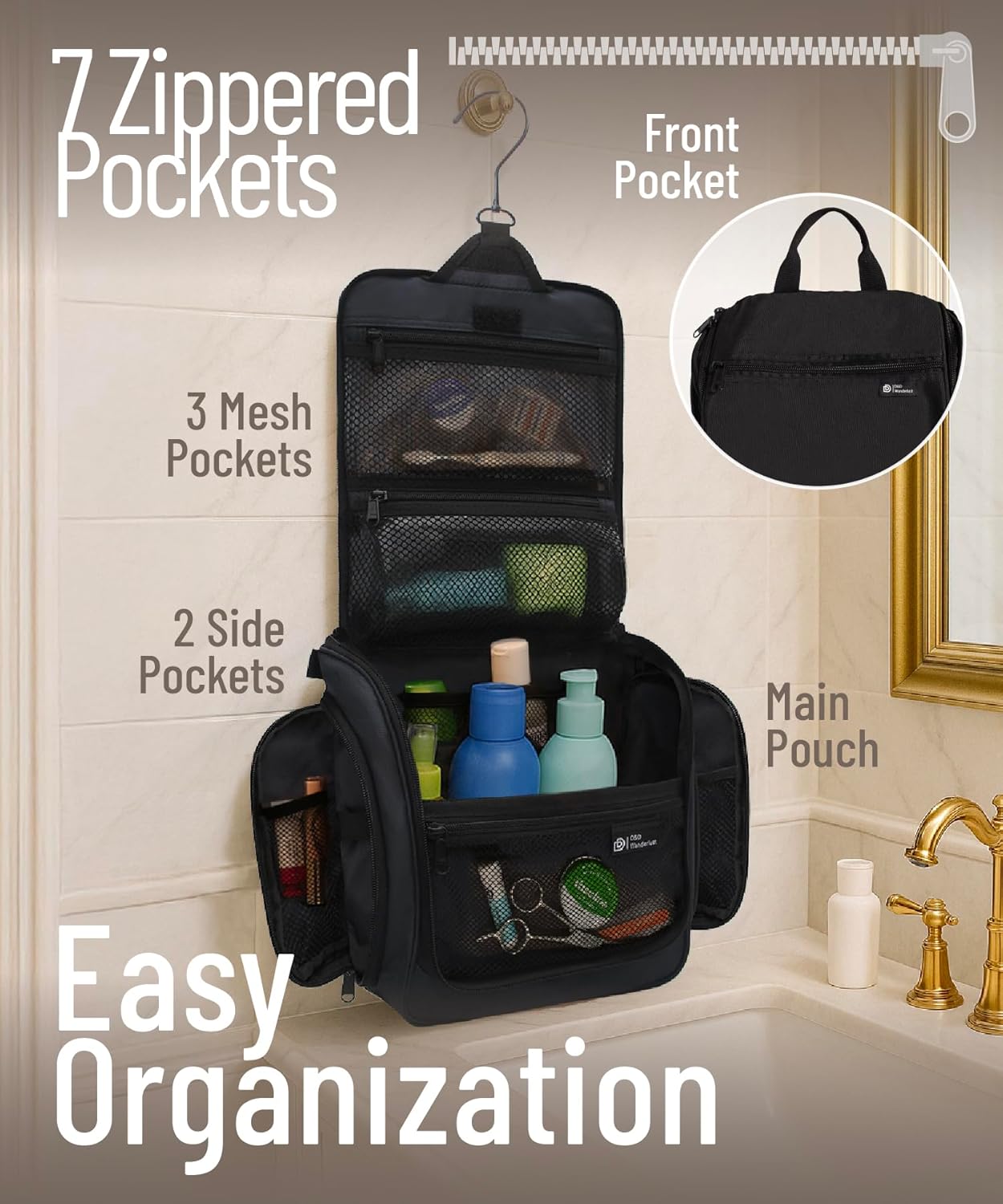 DD D&D Wanderlust DandD Hanging Travel Toiletry Bag for Men and Women with 10 Compartments Water Resistant Nylon Organizer Kit - View 2 of 9