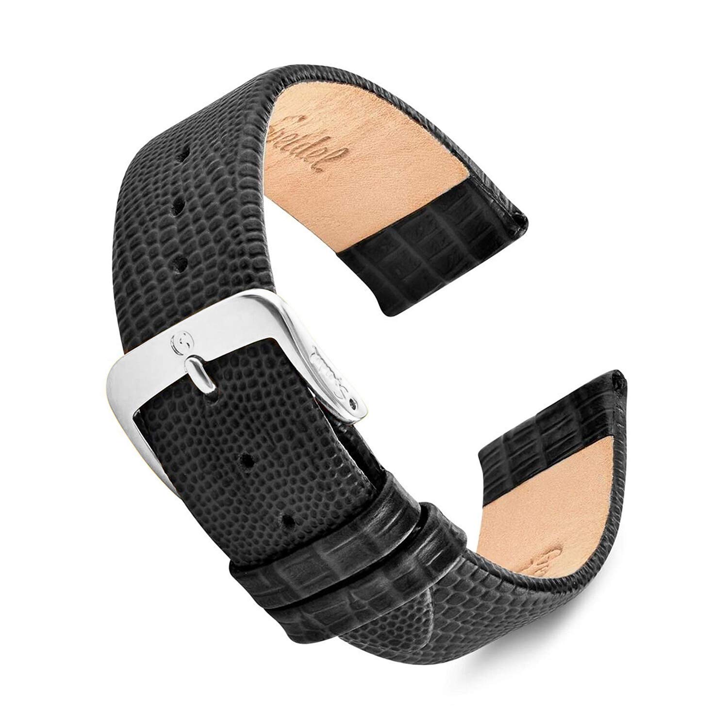 Speidel 18mm Black Gator Leather Watch Band Replacement Strap with Stainless Steel Buckle Fits Most Watch Brands