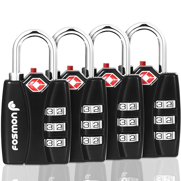 Fosmon TSA Accepted Luggage Locks 4 Pack with Open Alert Indicator and 3 Digit Combination for Travel Bags Suitcases Lockers and Bikes
