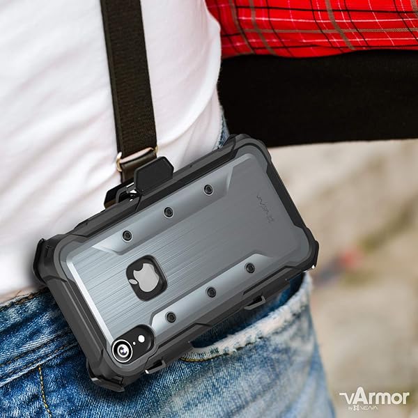 VENA Vena vArmor Rugged Case for iPhone XR - Military Grade Protection, Heavy Duty Holster & Kickstand - Space Gray - View 11 of 11