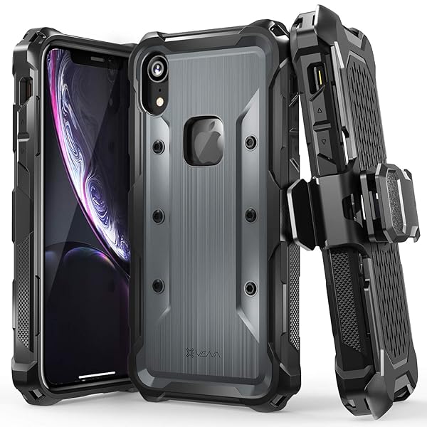 VENA Vena vArmor Rugged Case for iPhone XR - Military Grade Protection, Heavy Duty Holster & Kickstand - Space Gray - View 3 of 11