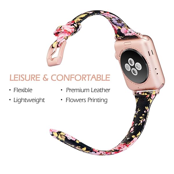 Wearlizer Wearlizer Slim Thin Leather Apple Watch Band for 38mm to 49mm Compatible with iWatch Men Women Strap with Metal Clasp Series 1 to 10 - View 4 of 7