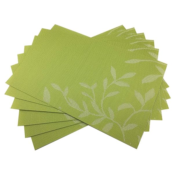 Gugrida Gugrida PVC Table Mats Set of 6 - Woven Vinyl Placemats in Natural Green Leaves Design