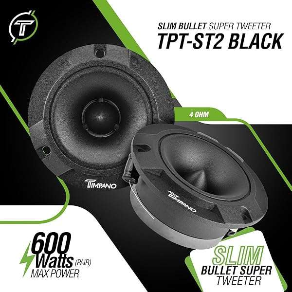 Timpano Upgrade Your Sound: Timpano TPT-ST2 Black Slim Super Tweeter - 600W, 105dB, 4 Ohm Pro Car Audio Pair - View 3 of 8
