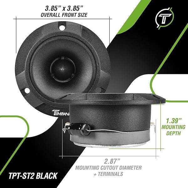 Timpano Upgrade Your Sound: Timpano TPT-ST2 Black Slim Super Tweeter - 600W, 105dB, 4 Ohm Pro Car Audio Pair - View 5 of 8