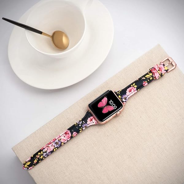 Wearlizer Wearlizer Slim Thin Leather Apple Watch Band for 38mm to 49mm Compatible with iWatch Men Women Strap with Metal Clasp Series 1 to 10 - View 3 of 7