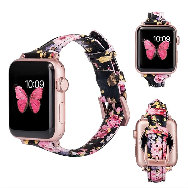 Wearlizer Wearlizer Slim Thin Leather Apple Watch Band for 38mm to 49mm Compatible with iWatch Men Women Strap with Metal Clasp Series 1 to 10 - View 5 of 7