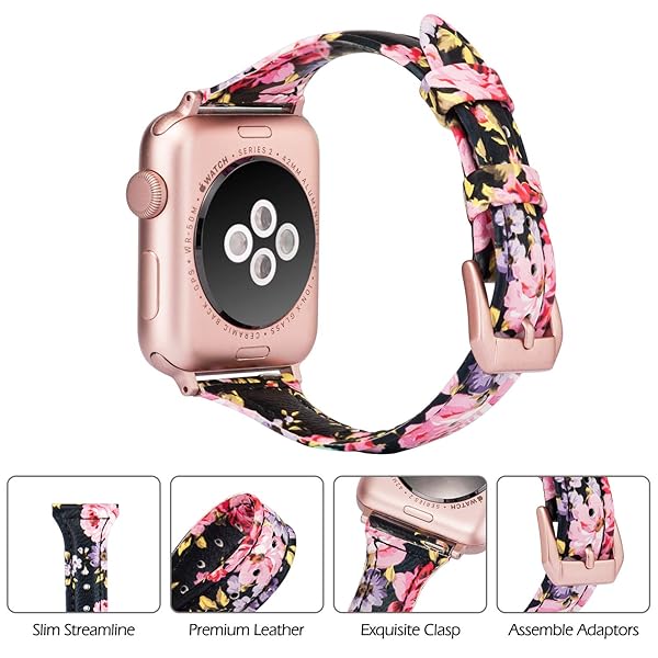 Wearlizer Wearlizer Slim Thin Leather Apple Watch Band for 38mm to 49mm Compatible with iWatch Men Women Strap with Metal Clasp Series 1 to 10 - View 6 of 7