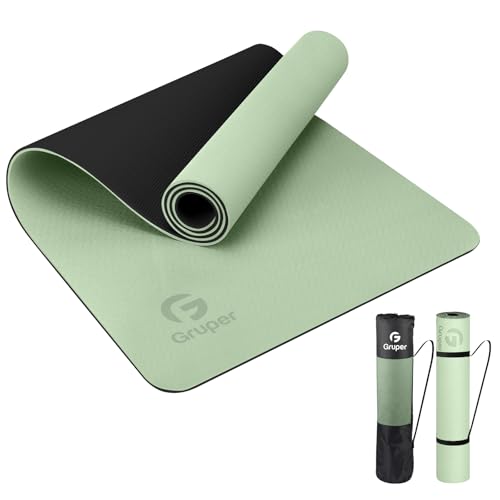 Gruper Eco-Friendly Non-Slip Gruper Yoga Mat with Strap - Perfect for Home Workouts, Pilates & Floor Exercises in Matcha Green/Black