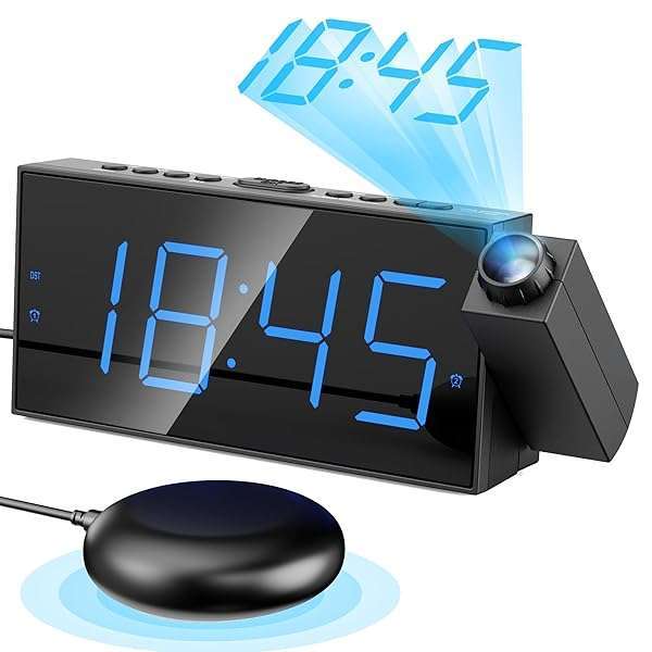 Mesqool Mesqool Loud Vibrating Alarm Clock: Perfect for Heavy Sleepers & Hearing Impaired with Adjustable Projection & USB Charging