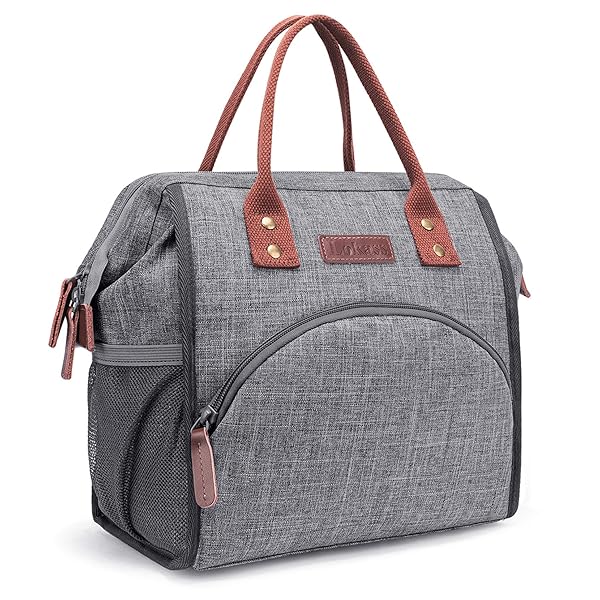 LOKASS LOKASS Insulated Lunch Bag for Women - Durable Wide-Open Tote for Work, Picnic & Hiking - Large Drinks Holder, Grey