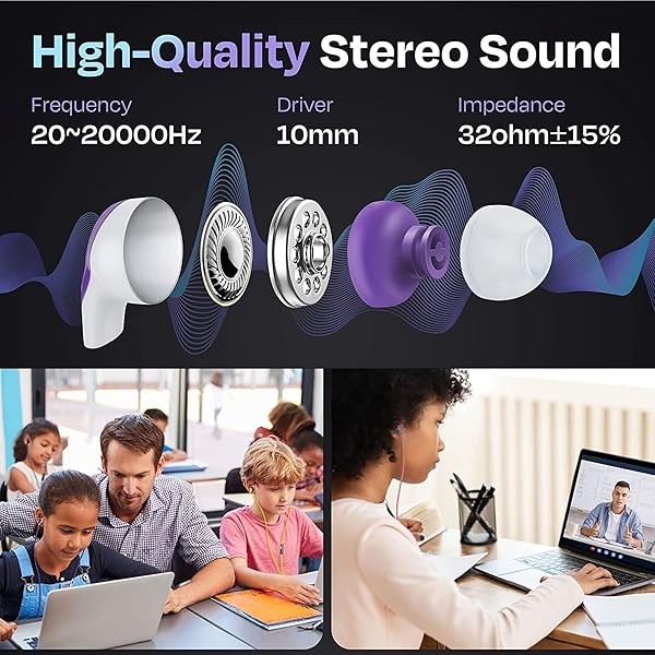 JustJamz JustJamz 100 Pack Bulk Earbuds | Disposable In-Ear Headphones for Students & Classrooms - Perfect for Kids & Libraries - View 4 of 7