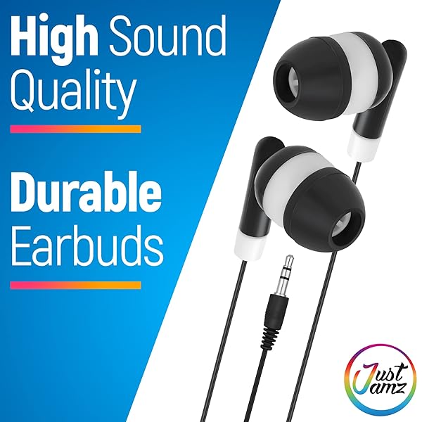 JustJamz JustJamz 100 Pack Bulk Earbuds | Disposable In-Ear Headphones for Students & Classrooms - Perfect for Kids & Libraries - View 5 of 7