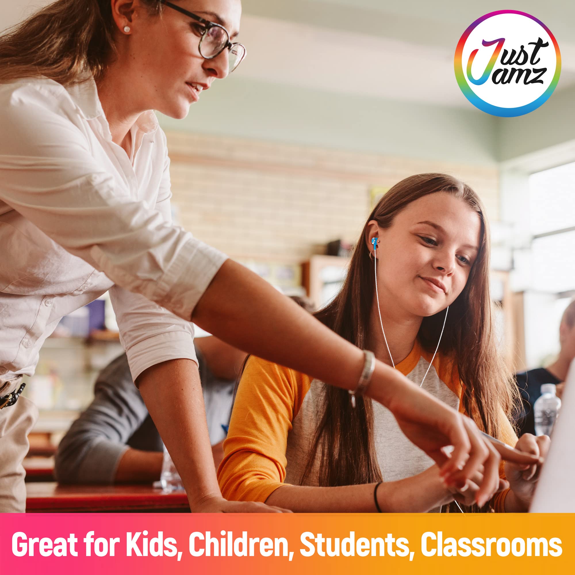 JustJamz Wired Earbuds 10 Pack Colorful Earphones for Kids and Adults Ideal for School Classroom and Library Use with 3.5mm Jack - View 4 of 9