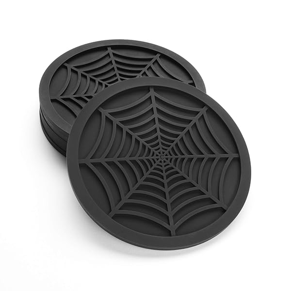COASTERFIELD Unique Spider Design Silicone Coasters - 6 Pack Black Drink Coasters by COASTERFIELD